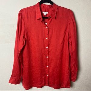 J. jill Red Linen Button Down collared shirt small